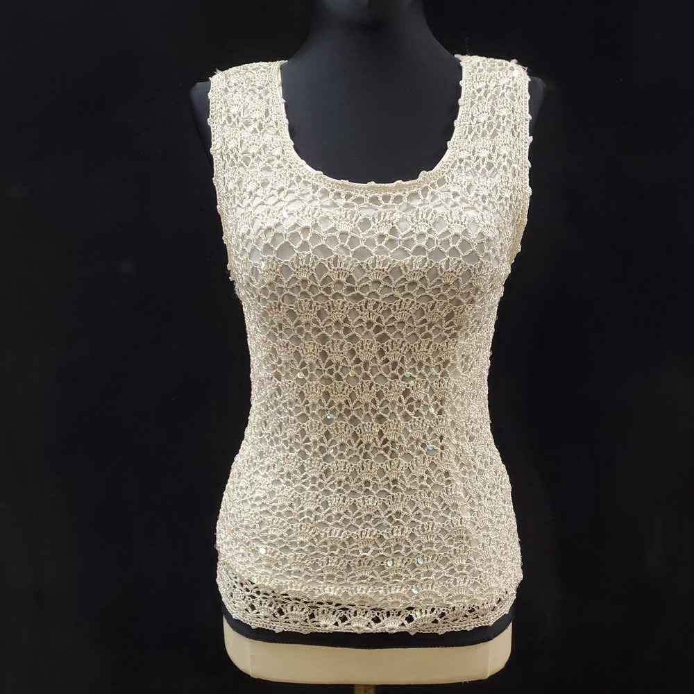 VTG M Nicole Evening Womens Y2K Fairy Sequin Tank‎ Size L Ethereal Angel Holiday